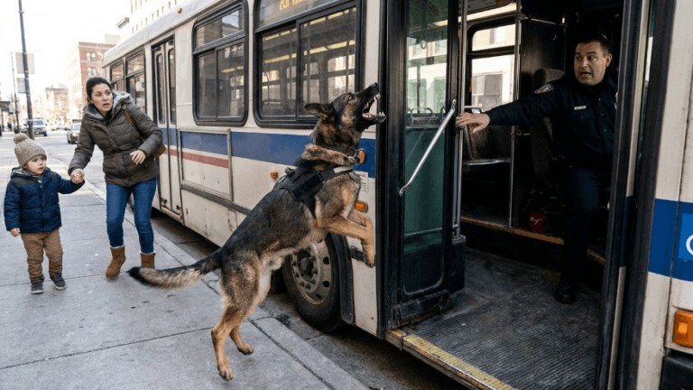 The Bus Door Warning: A K9 Blocked The Bus Doors After A Mother Left… Then Officers Found A Hidden Bag Under The Back Seat.